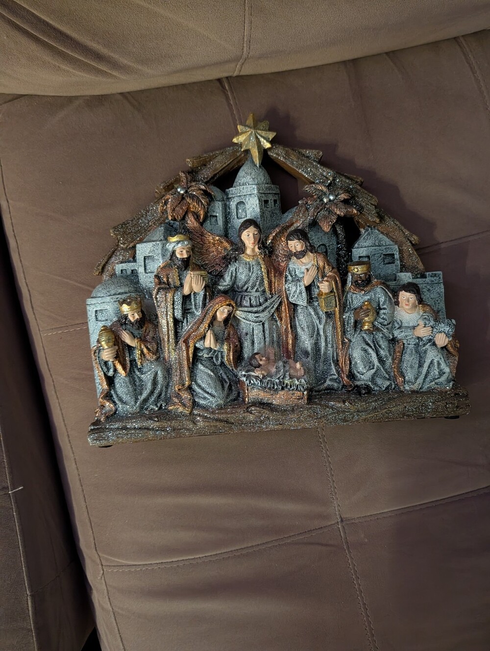 Holiday Nativity Scene Figurine - Metallic Gray and Gold